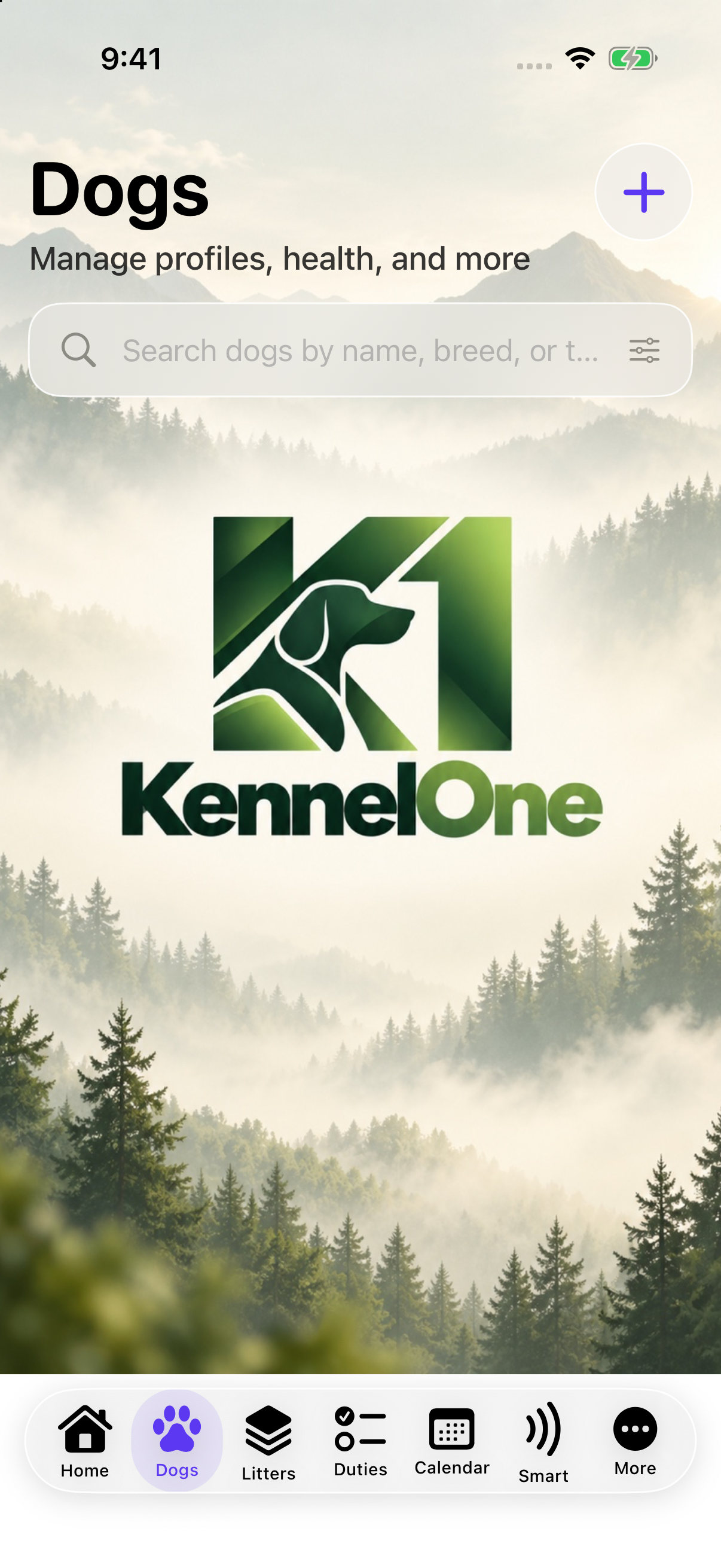 Kennel One dog profiles app screen