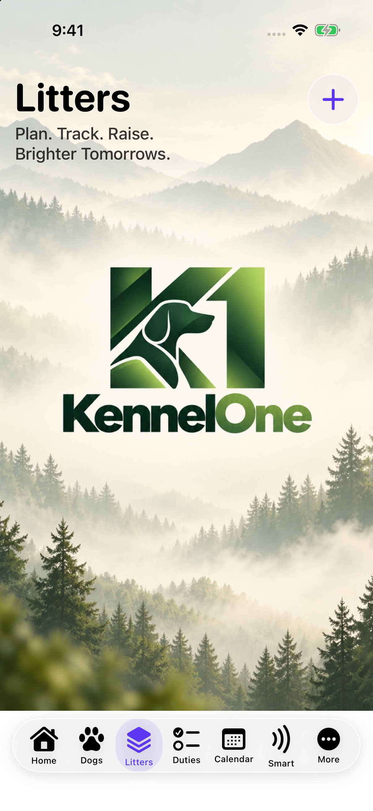 Kennel One litters app screen