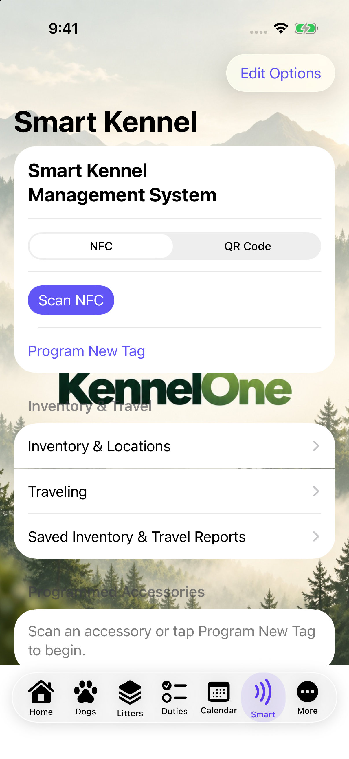 Kennel One smart kennel app screen